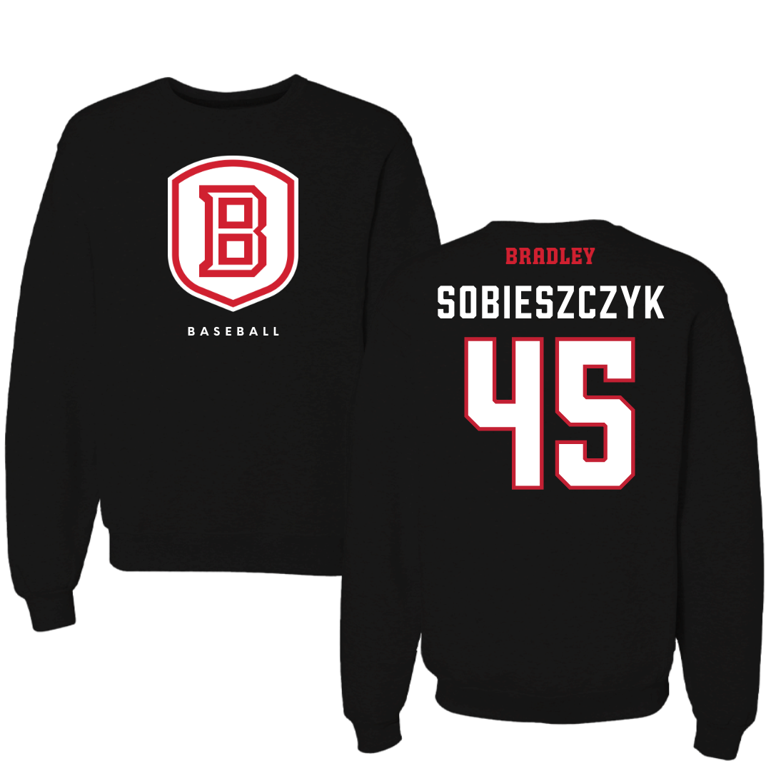 Bradley University Baseball Black Crewneck  - #45 Isaac Sobieszczyk