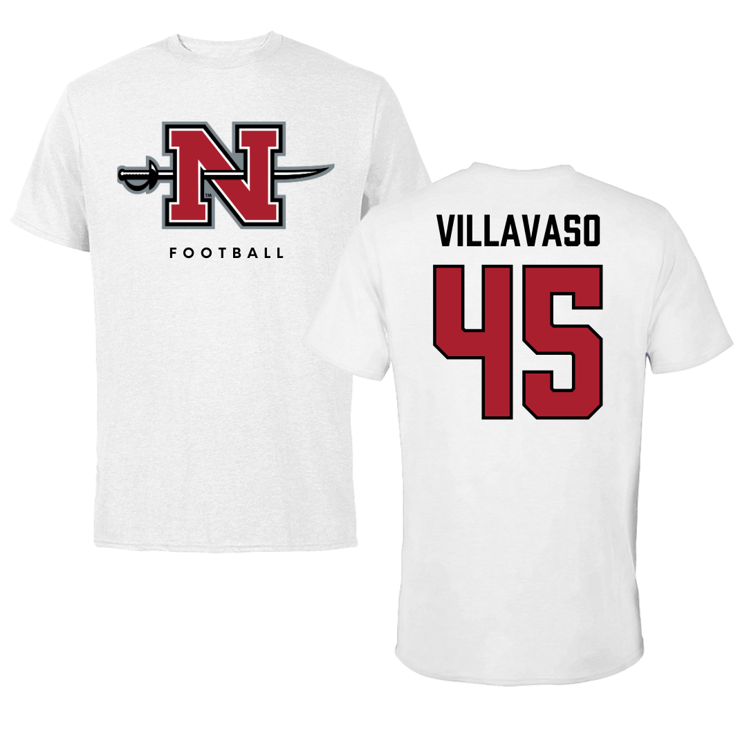 Nicholls State University Football White Tee  - #45 Alex Villavaso