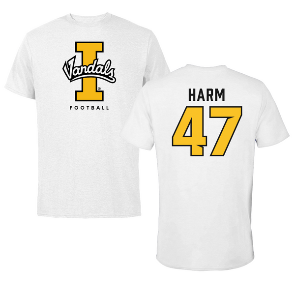 University of Idaho Football White Vandals Tee - #47 LJ Harm