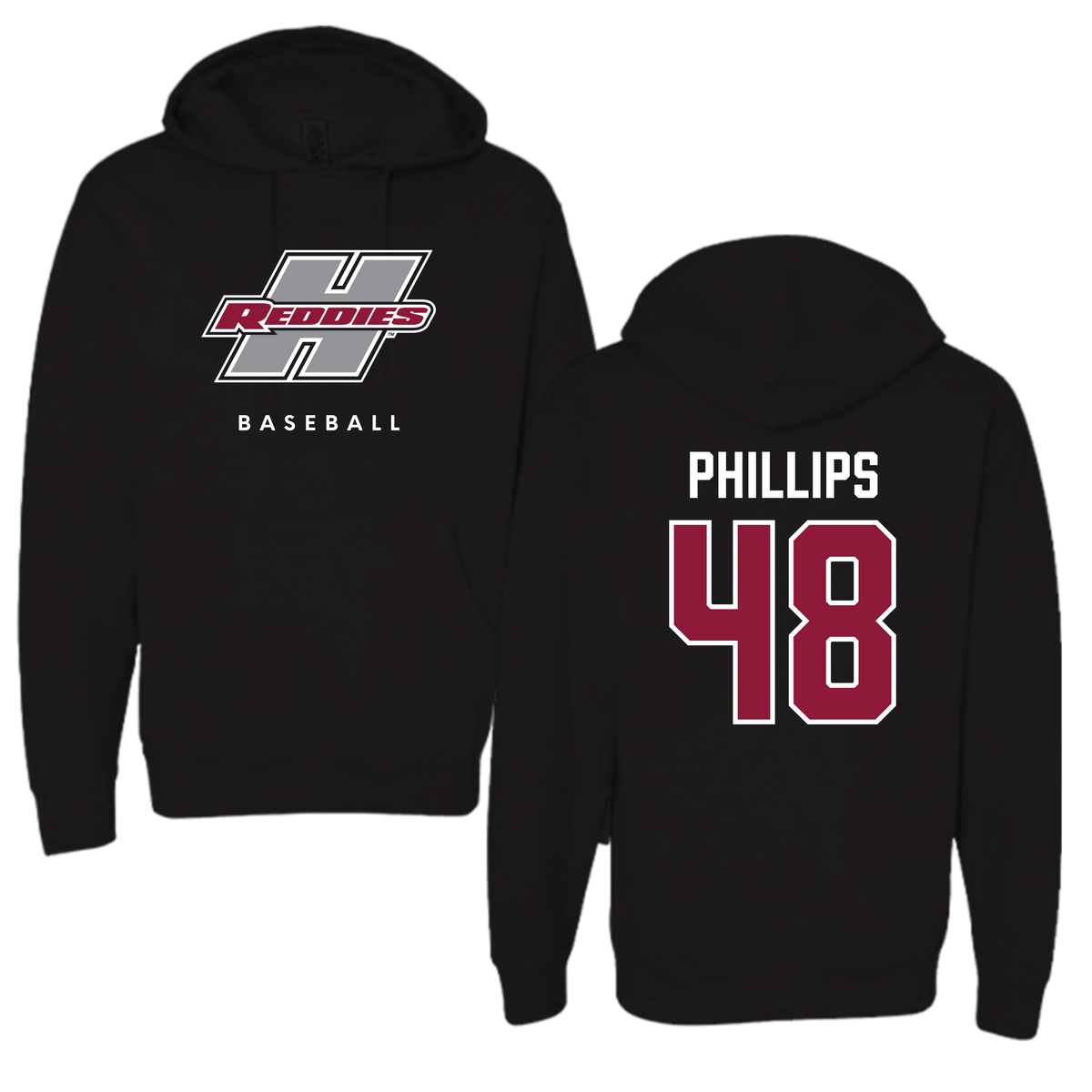Henderson State University Baseball Black Hoodie  - #48 Austin Phillips