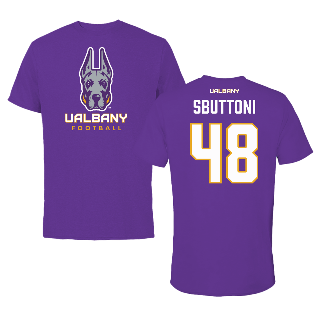 University at Albany Football Purple Tee  - #48 Michael Sbuttoni