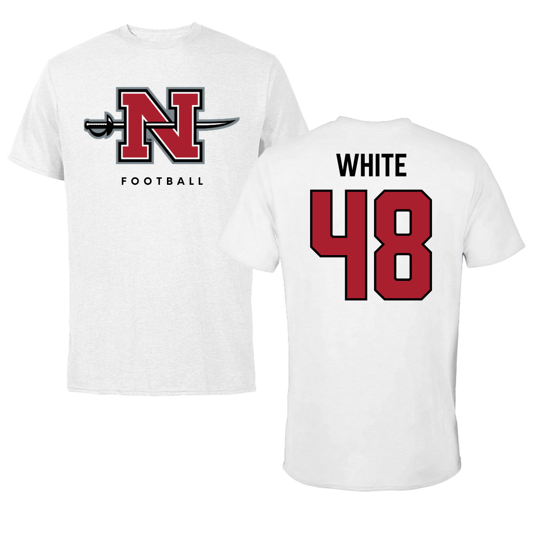 Nicholls State University Football White Tee  - #48 Scott White
