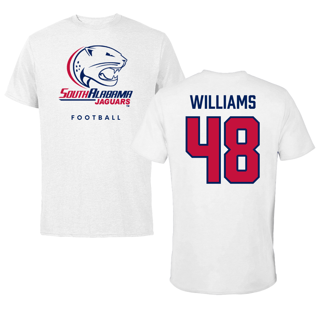 University of South Alabama Football White Tee  - #48 Jordan Williams