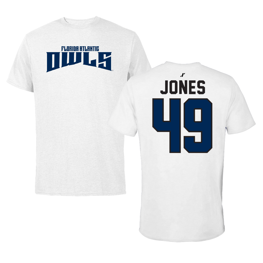 Florida Atlantic University Football White Classic Performance Tee - #49 Chris Jones