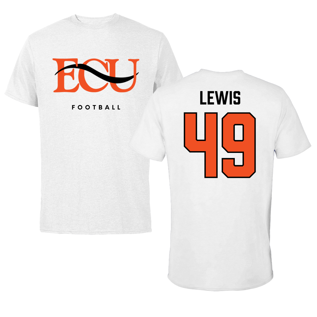 East Central University Football White Tee  - #49 Amajah Lewis