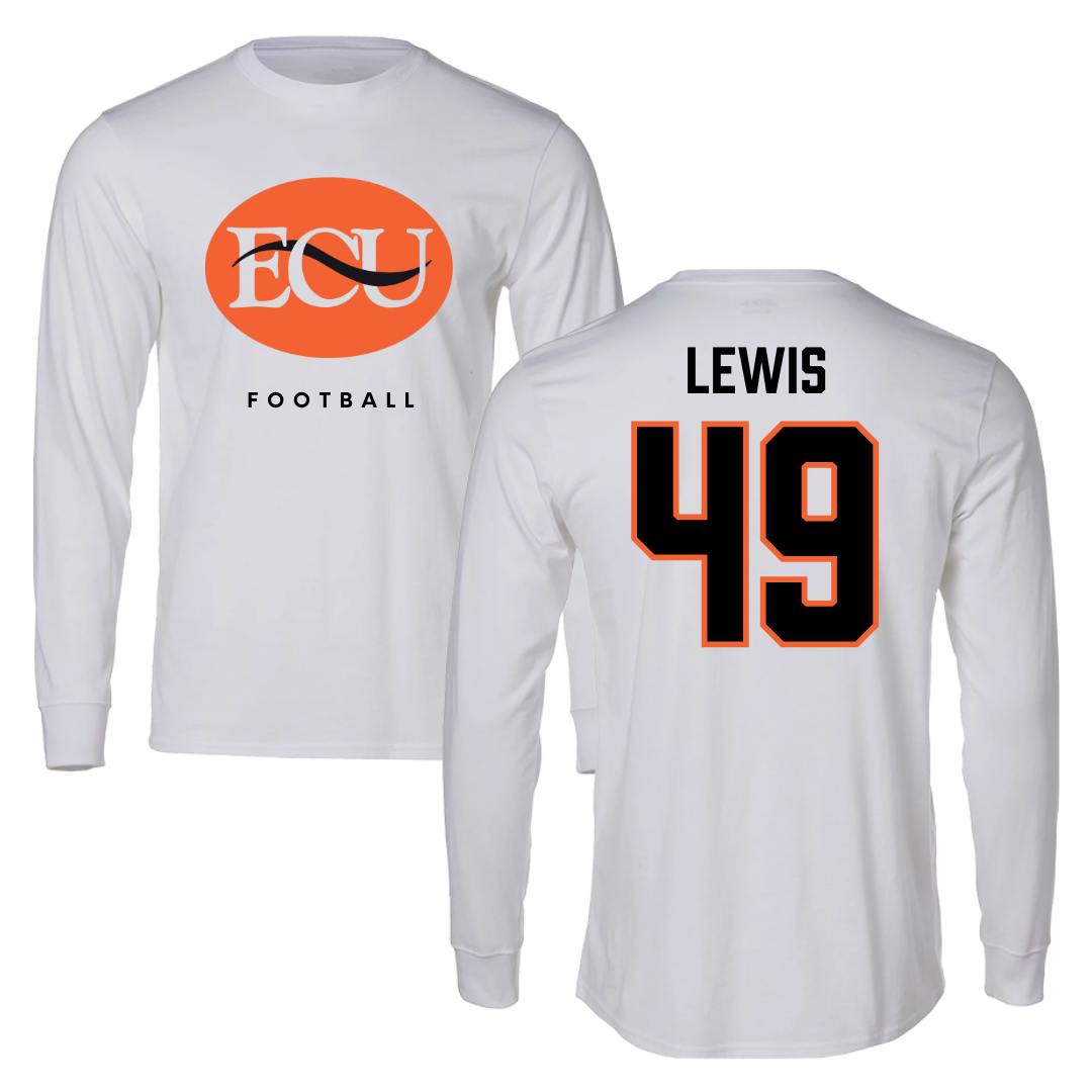 East Central University Football White Long Sleeve  - #49 Amajah Lewis