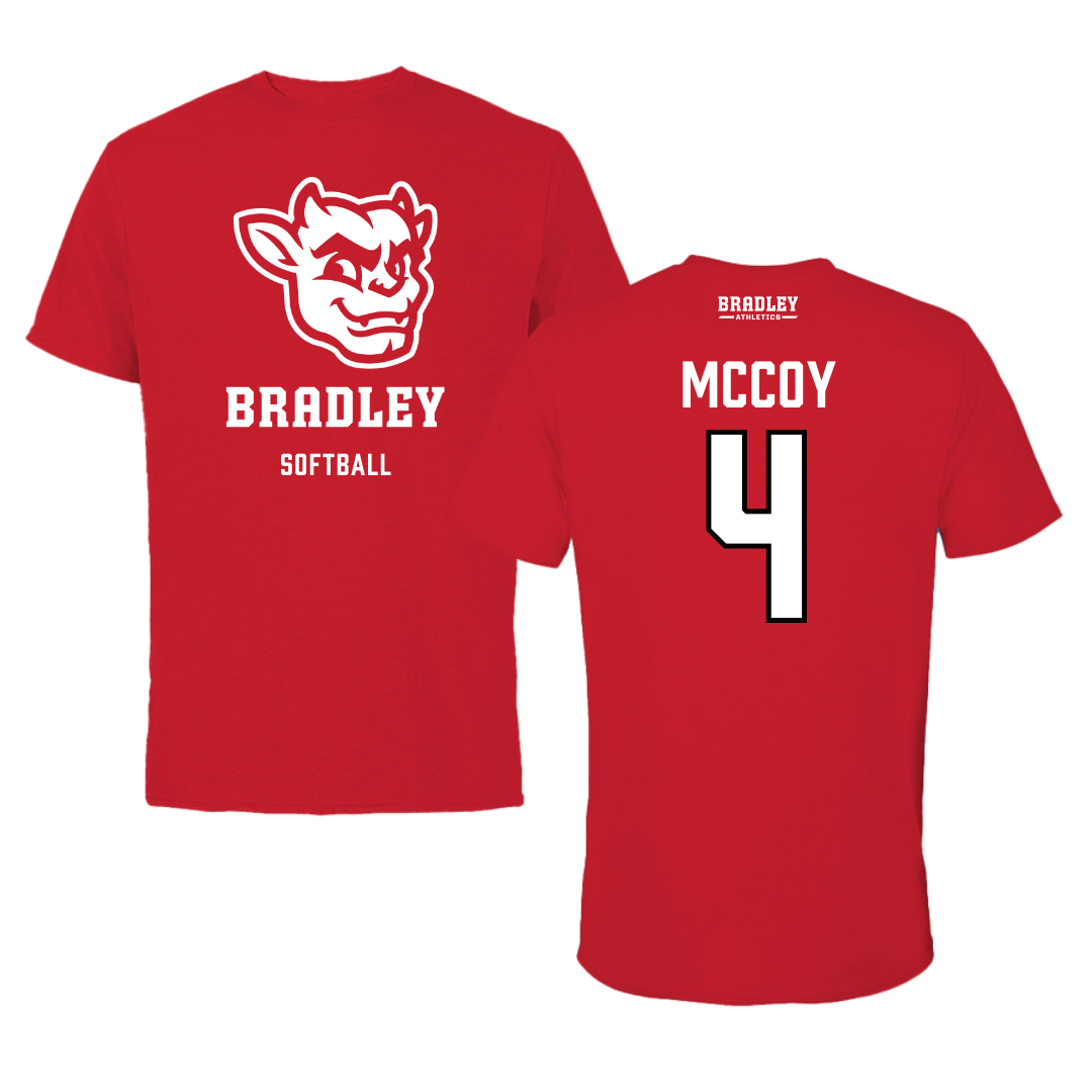 Bradley University Softball Red Mascot Tee - #4 Kierston McCoy