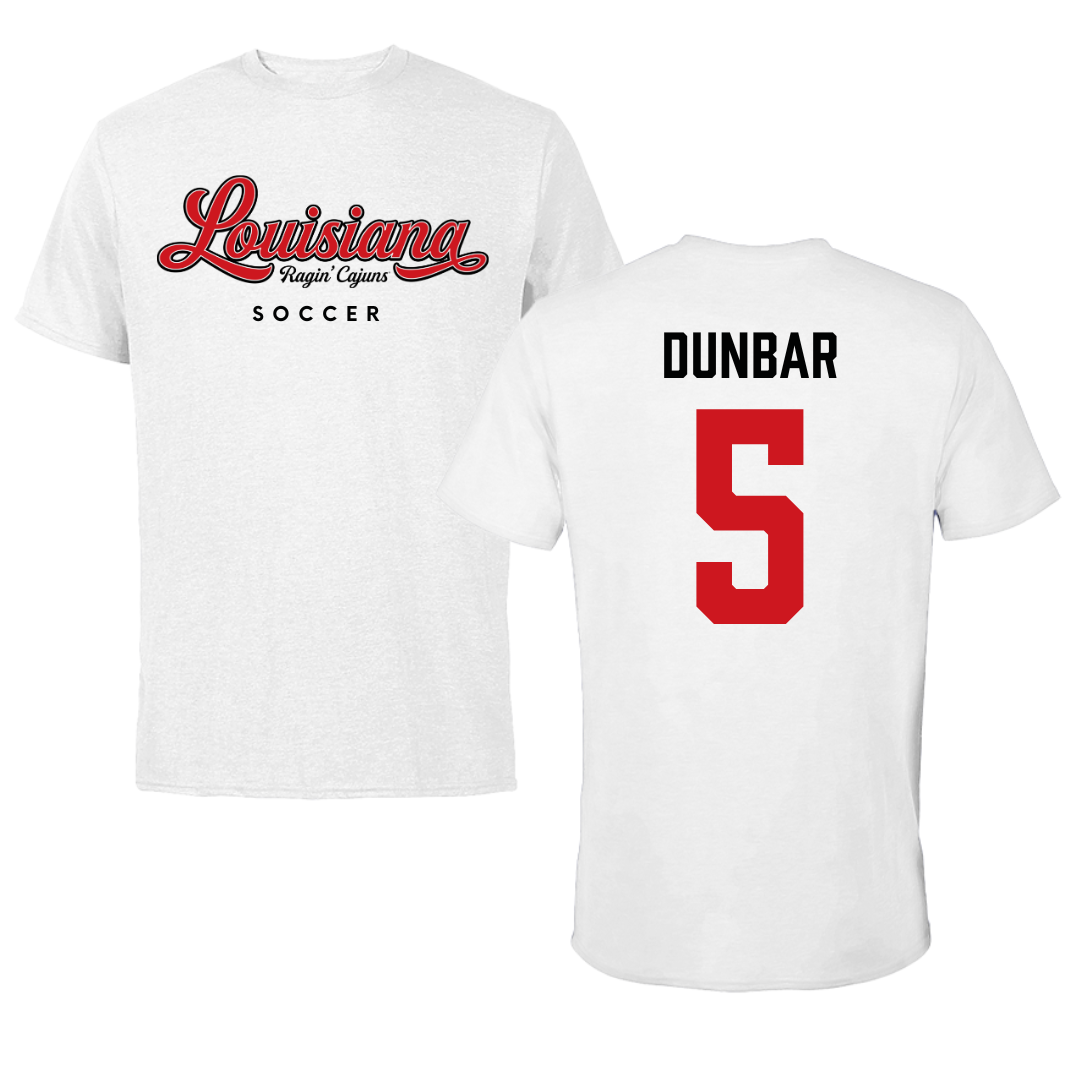 University of Louisiana at Lafayette Soccer White Tee  - #5 Brynn Dunbar
