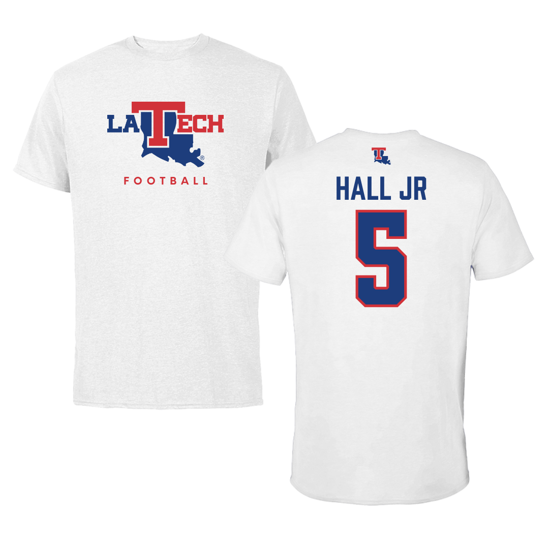 Louisiana Tech University Football White Tee  - #5 Deshon Hall Jr