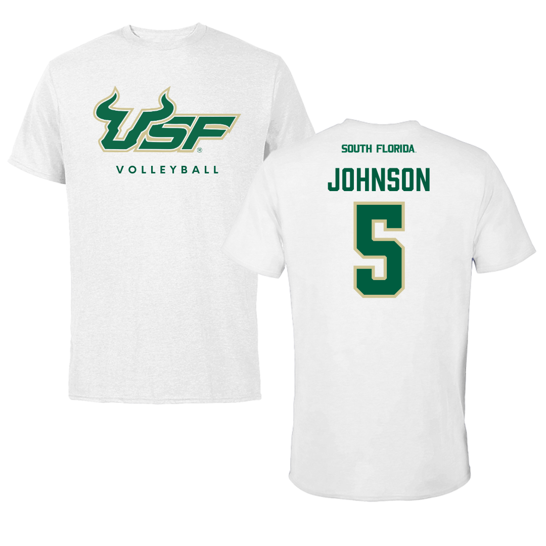 University of South Florida Volleyball White Tee  - #5 Tatiana Johnson