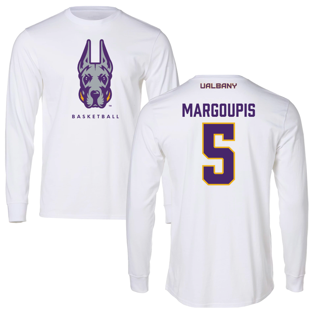 University at Albany Basketball White Long Sleeve  - #5 Jack Margoupis
