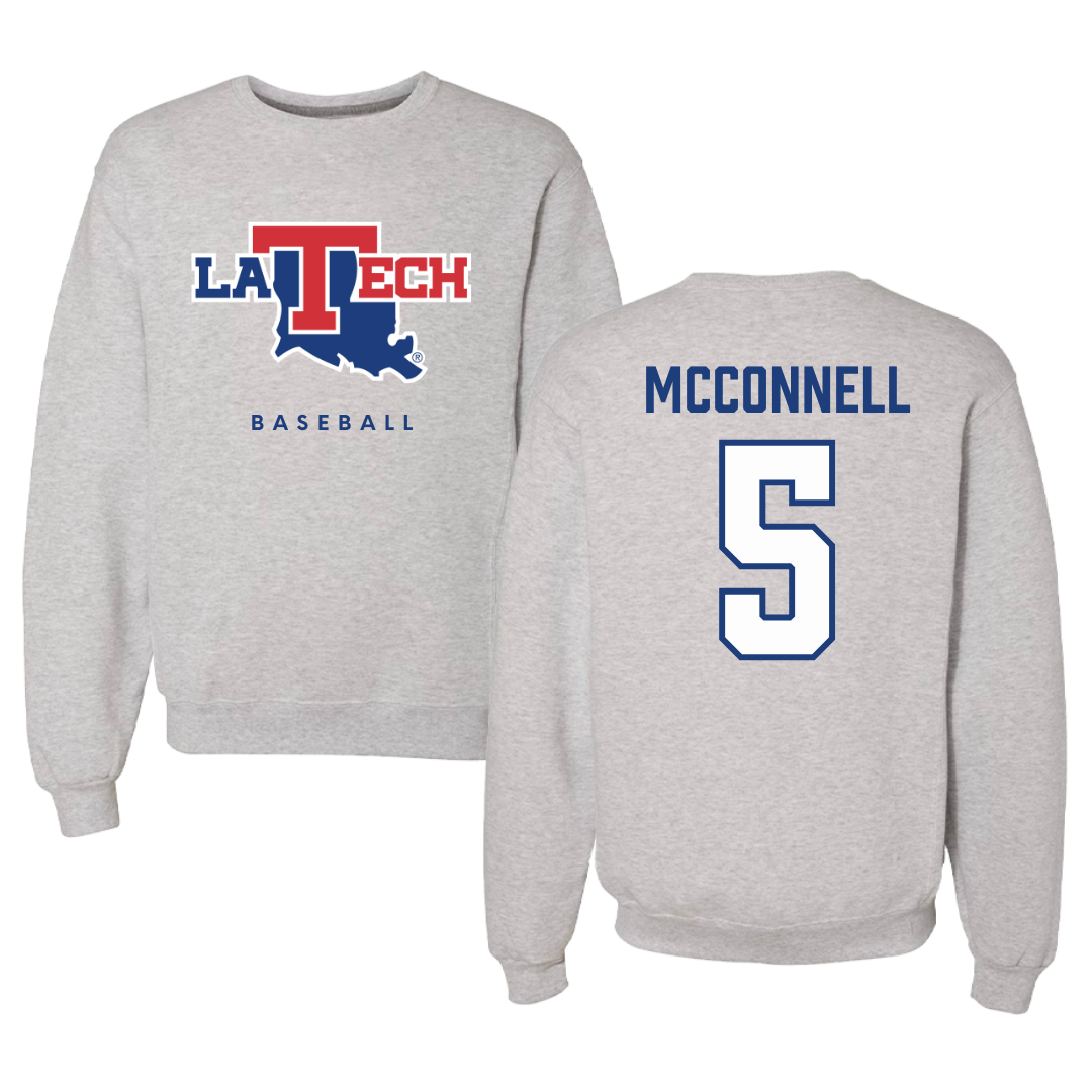 Louisiana Tech University Baseball Gray Crewneck  - #5 Cole McConnell