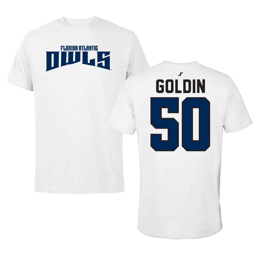 Florida Atlantic University Basketball White Classic Performance Tee - #50 Vladislav Goldin