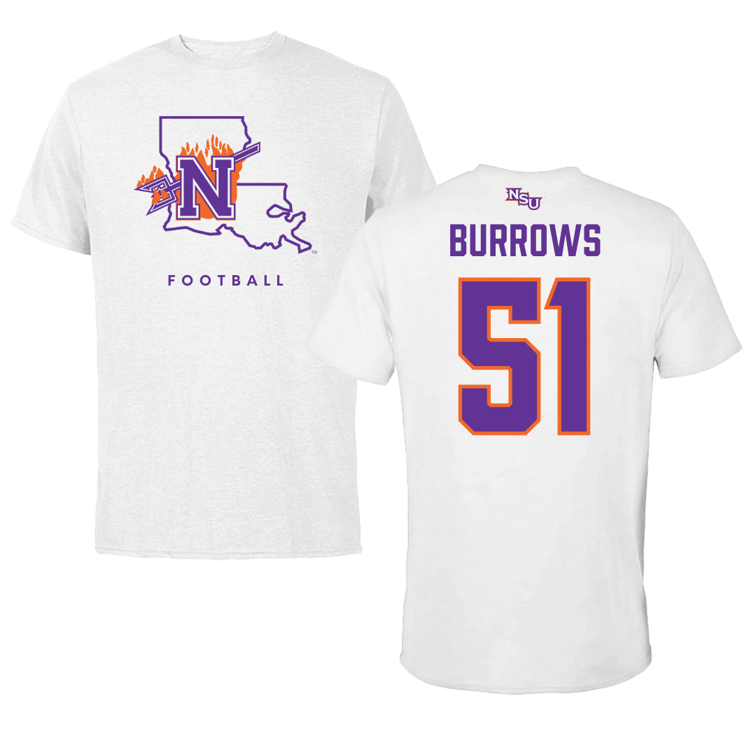 Northwestern State University Football White Tee  - #51 Ta’Von Burrows