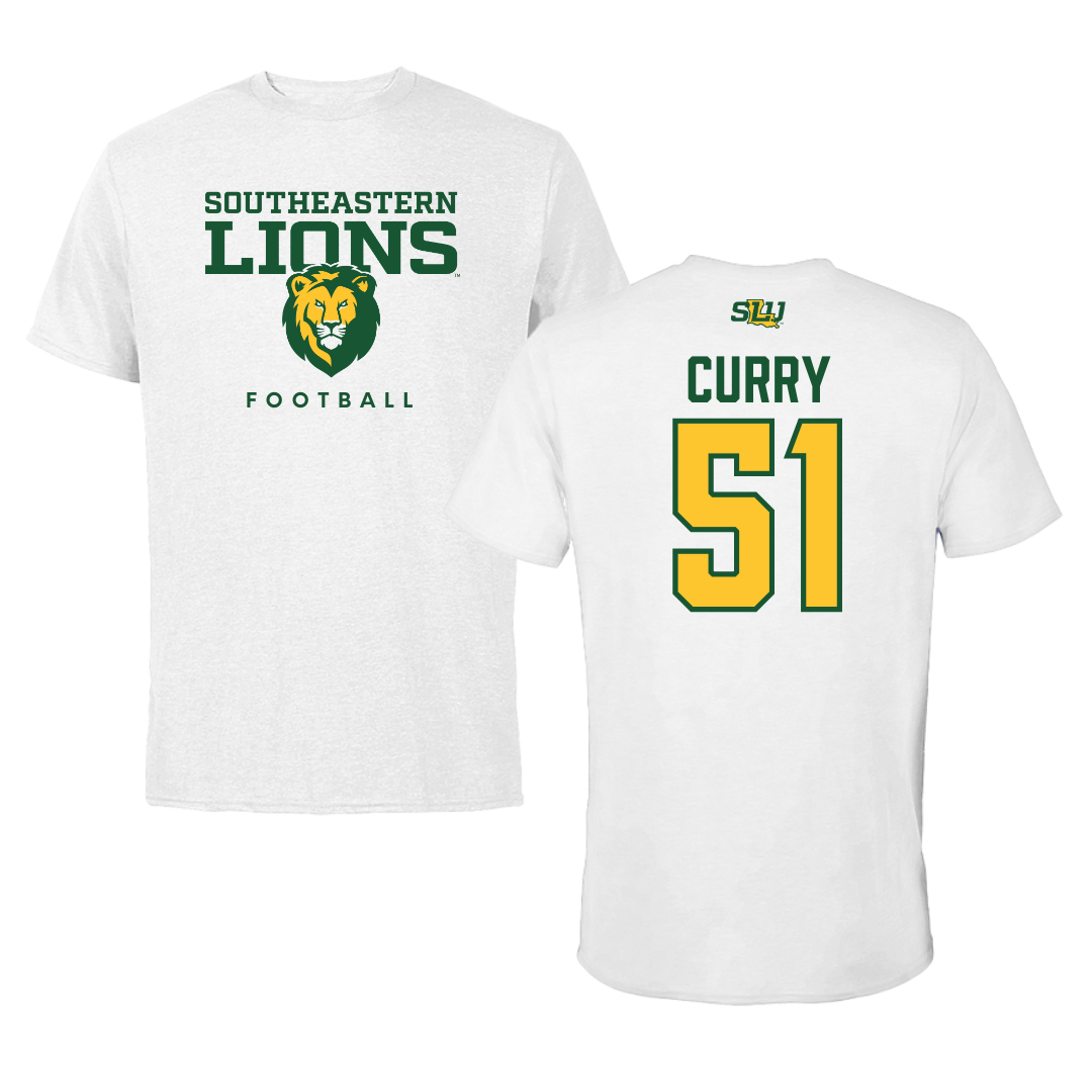 Southeastern Louisiana University Football White Tee  - #51 Breland Curry
