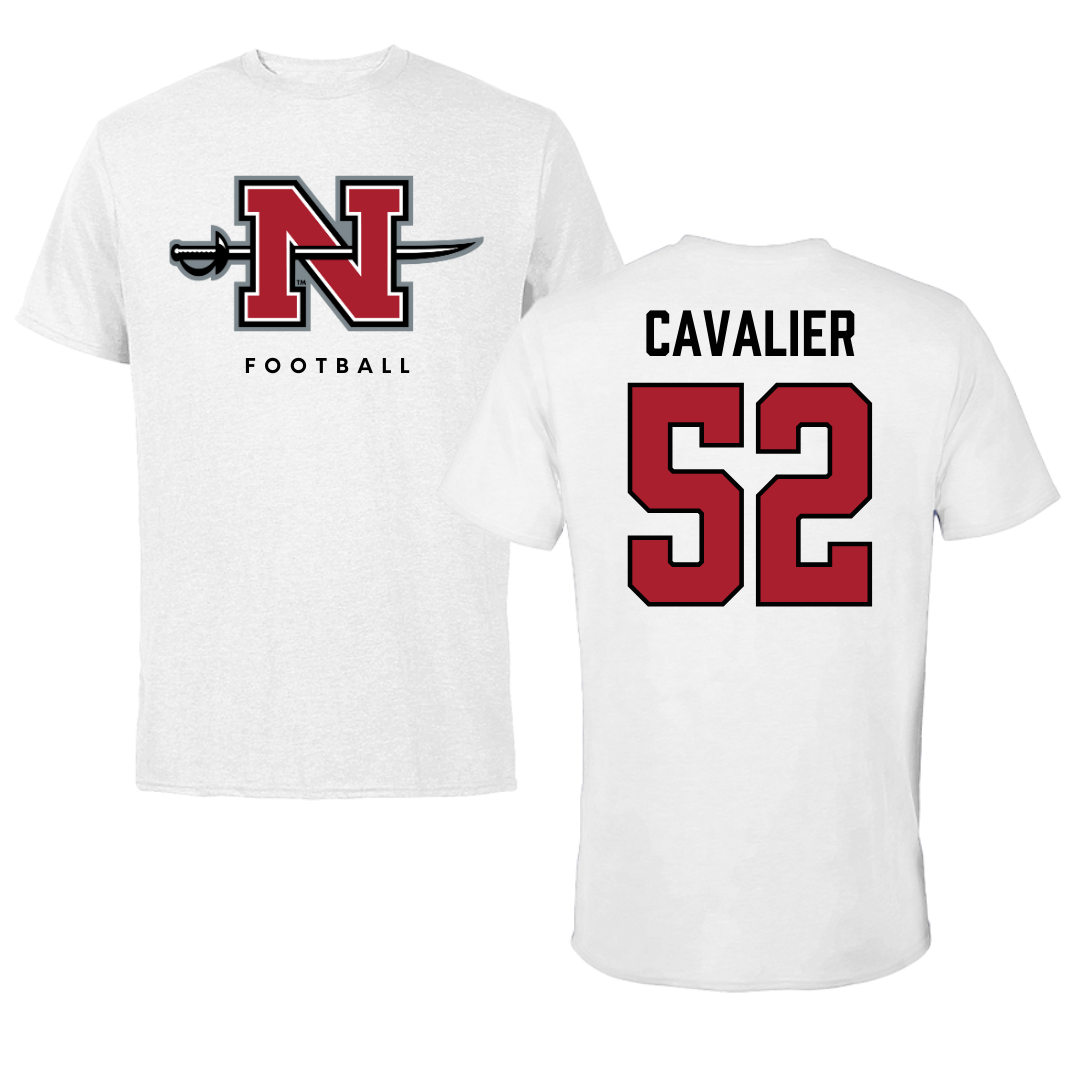 Nicholls State University Football White Tee  - #52 Andrew Cavalier