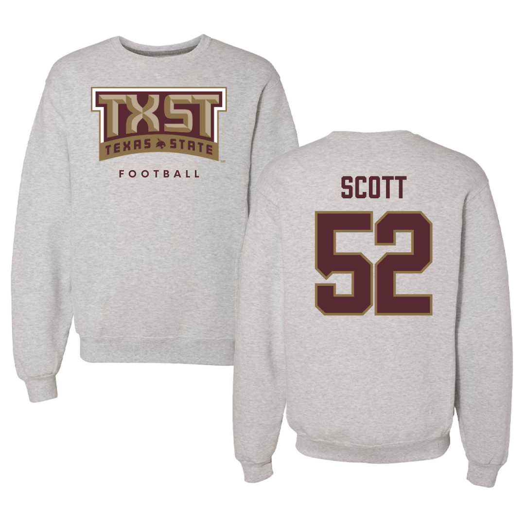 Texas State University Football Gray Crewneck  - #52 Trenton Scott