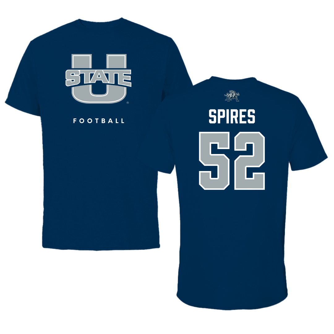 Utah State University Football Navy Tee  - #52 Blaine Spires