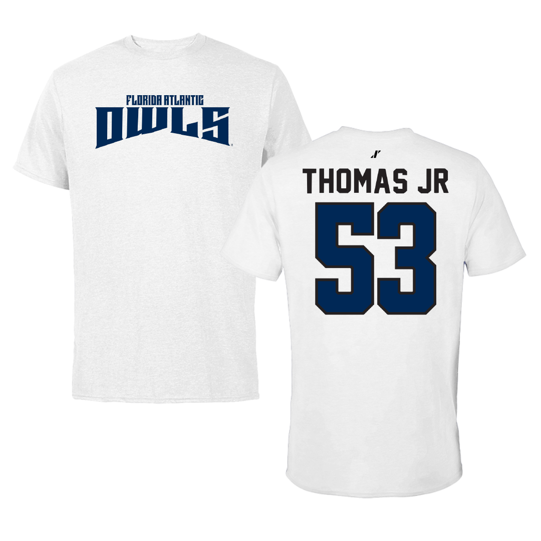 Florida Atlantic University Football White Classic Tee - #53 Richard Thomas Jr