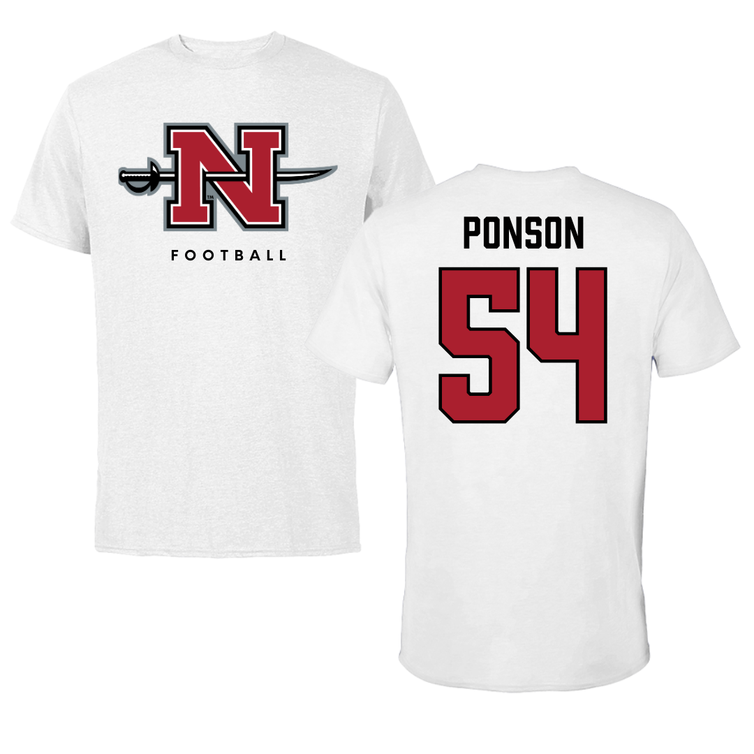 Nicholls State University Football White Tee  - #54 Aaron Ponson