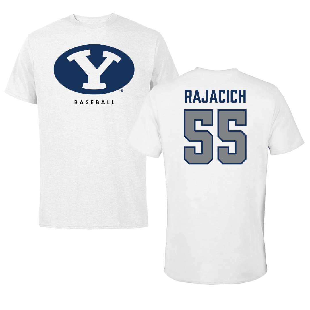 Brigham Young University Baseball White Tee  - #55 Seth Rajacich
