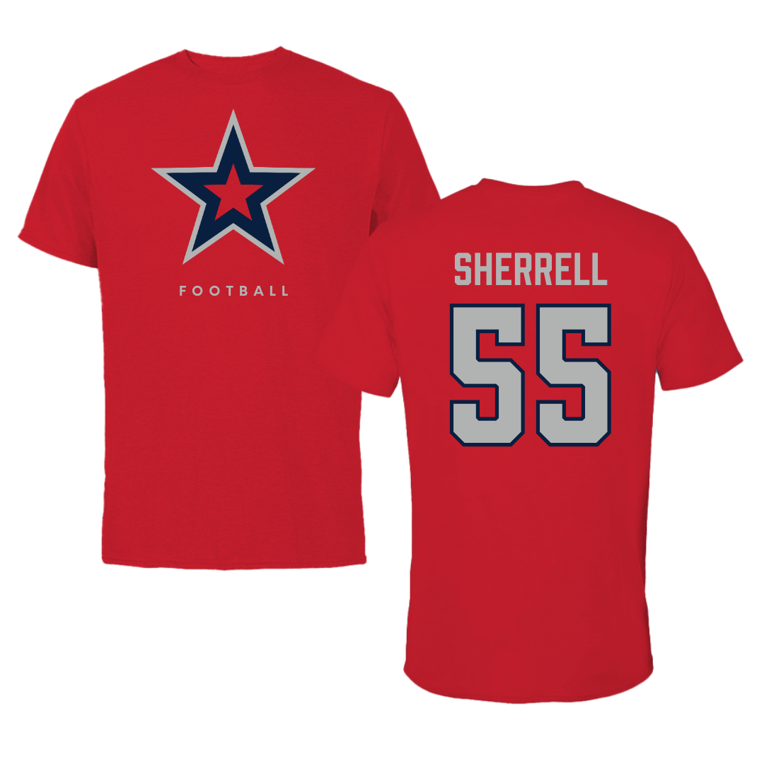 Robert Morris University Football Red Tee  - #55 Tayvon Sherrell