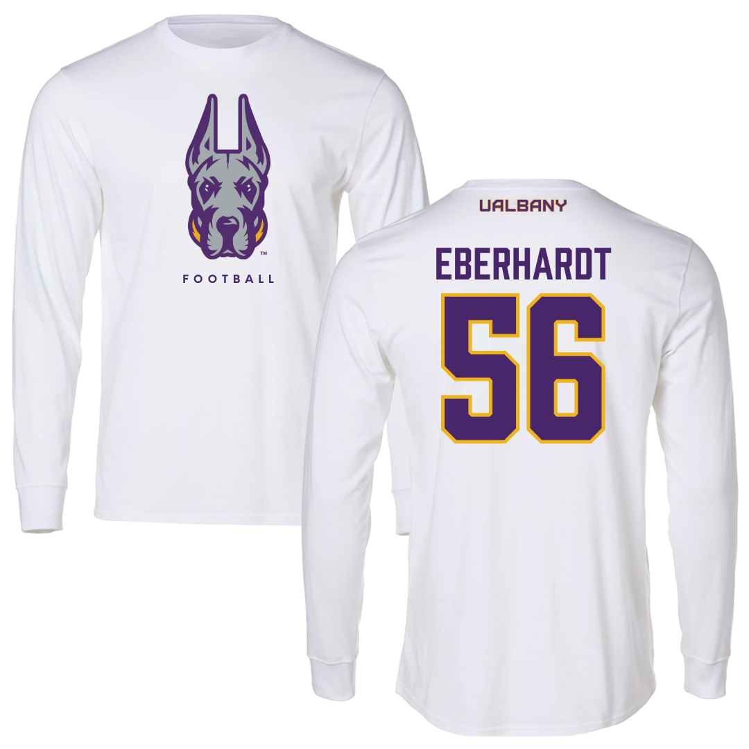 University at Albany Football White Long Sleeve  - #56 Neco Eberhardt