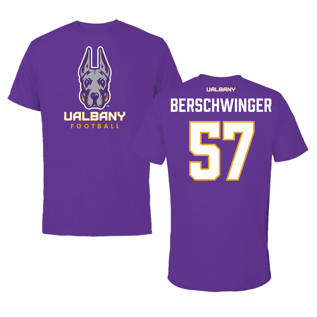 University at Albany Football Purple Tee  - #57 Troy Berschwinger