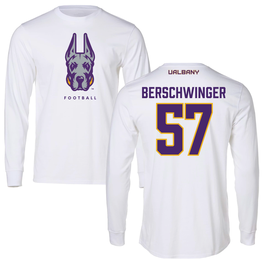 University at Albany Football White Long Sleeve  - #57 Troy Berschwinger
