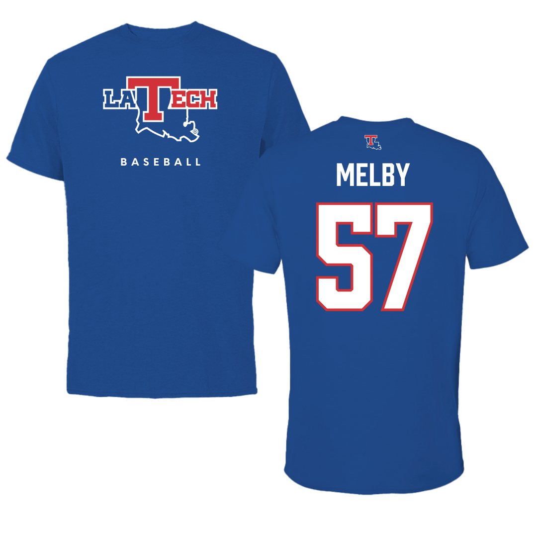 Louisiana Tech University Baseball True Royal Tee  - #57 Will Melby