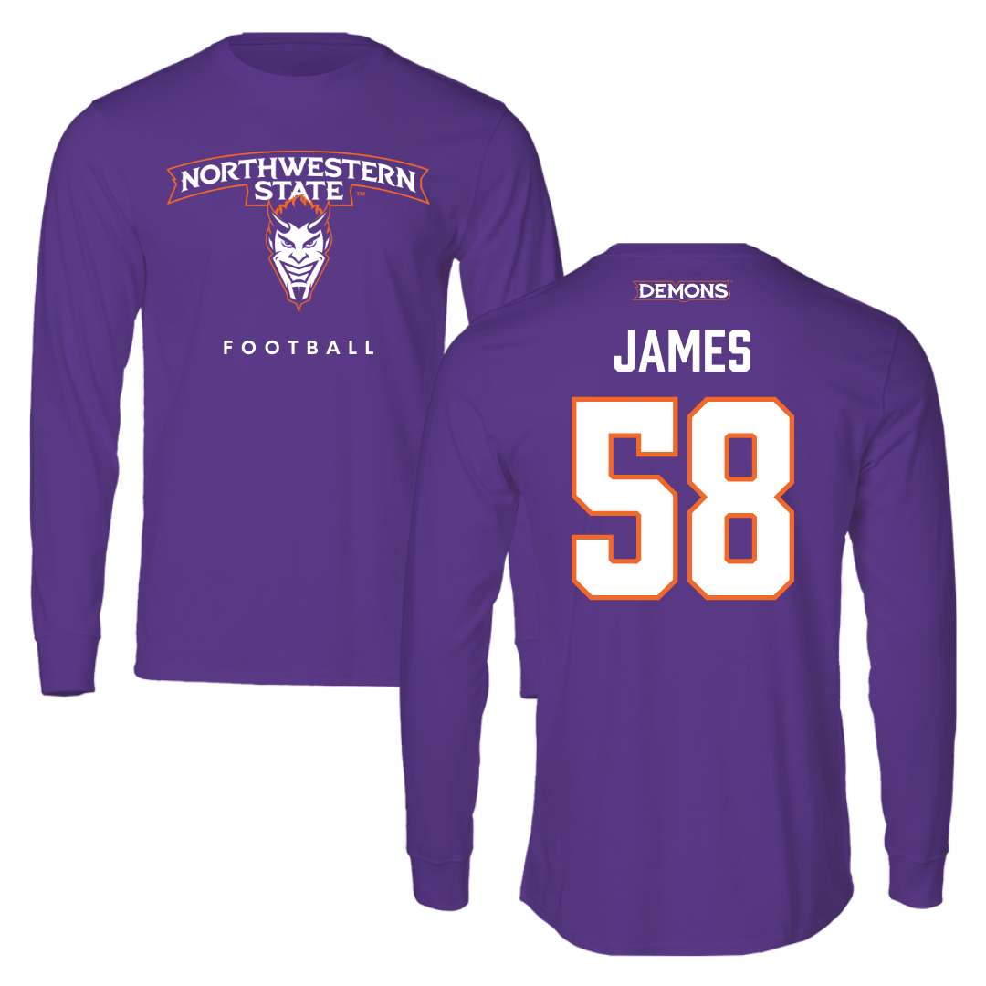 Northwestern State University Football Purple Long Sleeve  - #58 Coby James