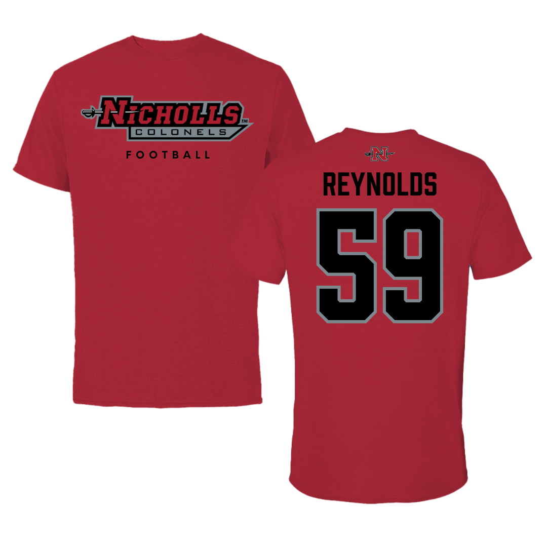 Nicholls State University Football Red Tee  - #59 Ethan Reynolds