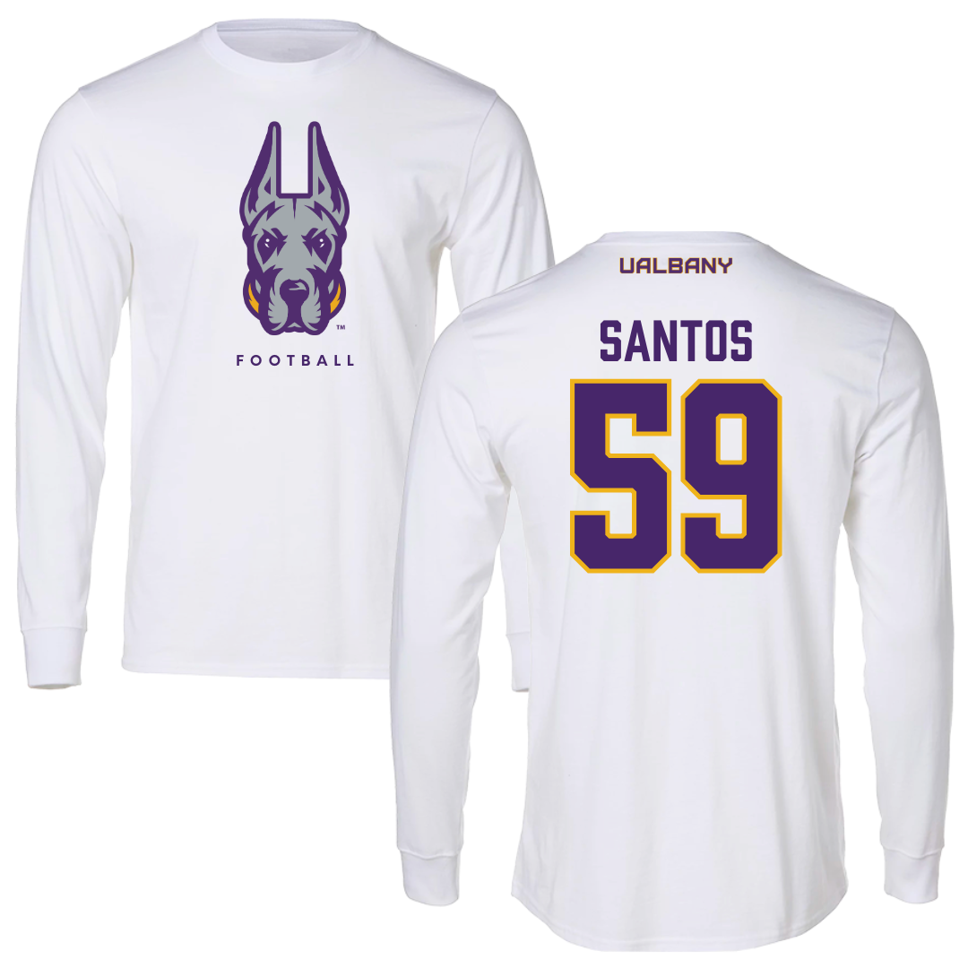 University at Albany Football White Long Sleeve  - #59 Kenneth Santos