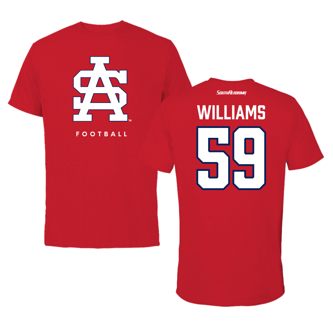 University of South Alabama Football Red Tee  - #59 Sam Williams