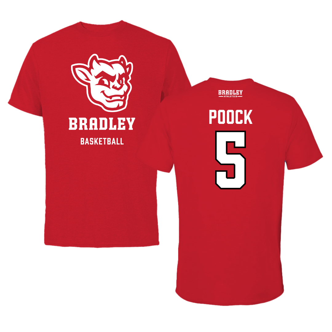 Bradley University Basketball Red Mascot Tee  - #5 Halli Poock