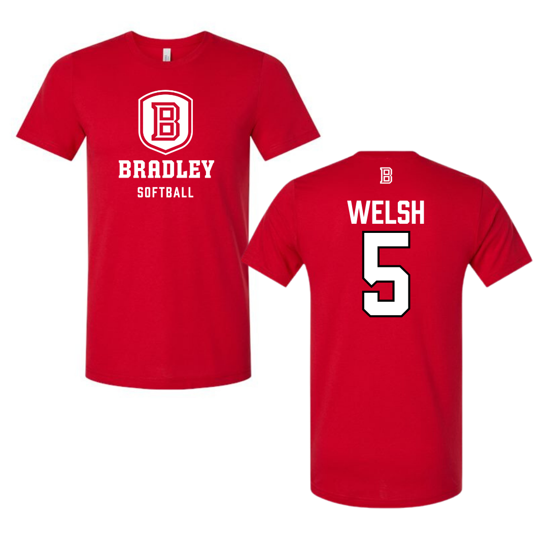 Bradley University Softball Red Tee - #5 Addie Welsh