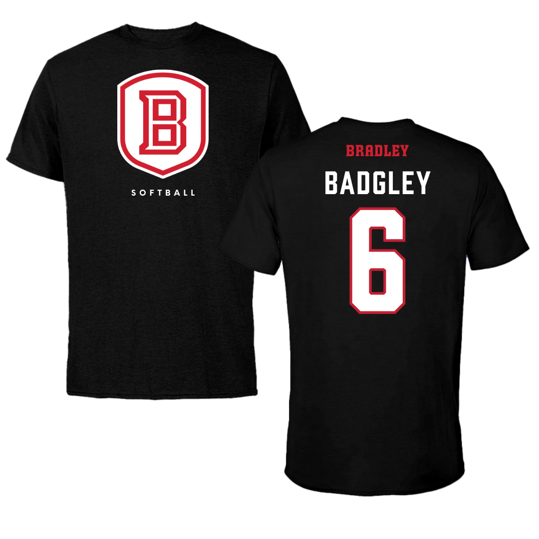 Bradley University Softball Black Shield Tee - #6 Abbott Badgley