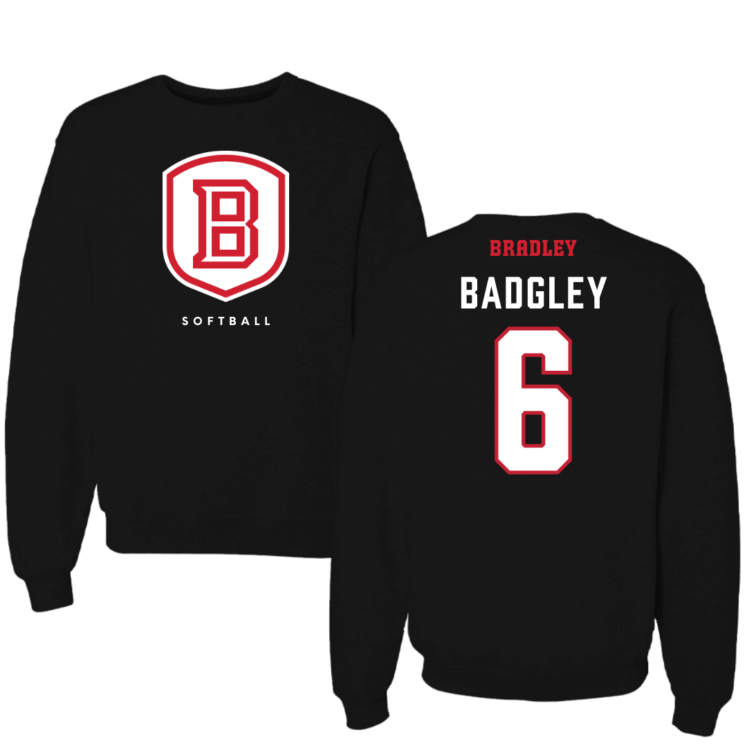Bradley University Softball Black Crewneck  - #6 Abbott Badgley