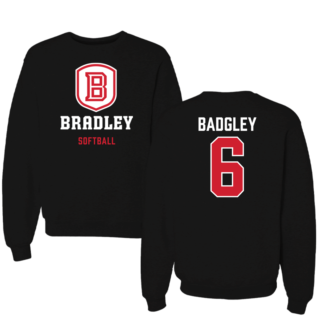 Bradley University Softball Black Block Crewneck - #6 Abbott Badgley