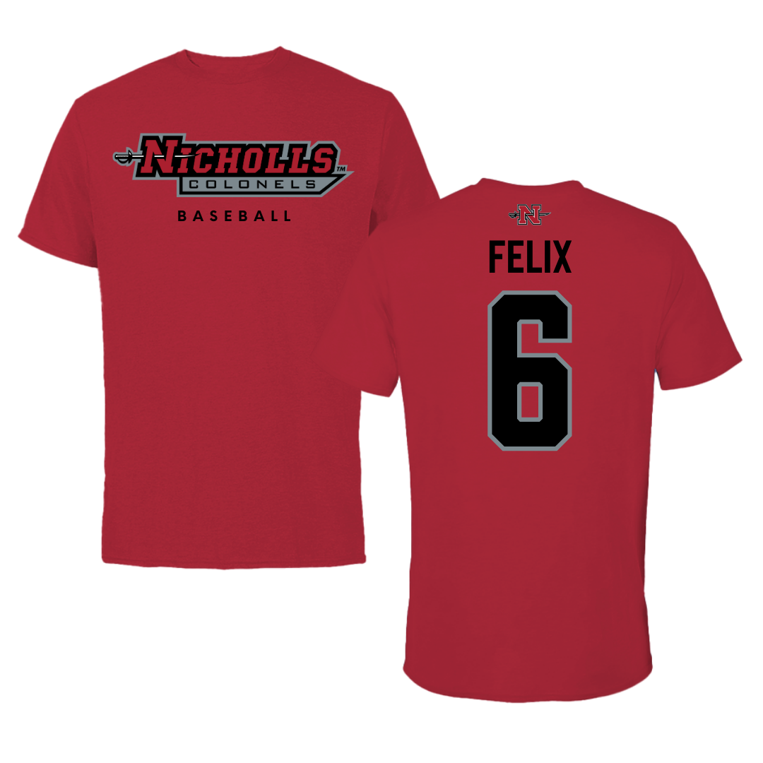 Nicholls State University Baseball Red Tee  - #6 Garrett Felix