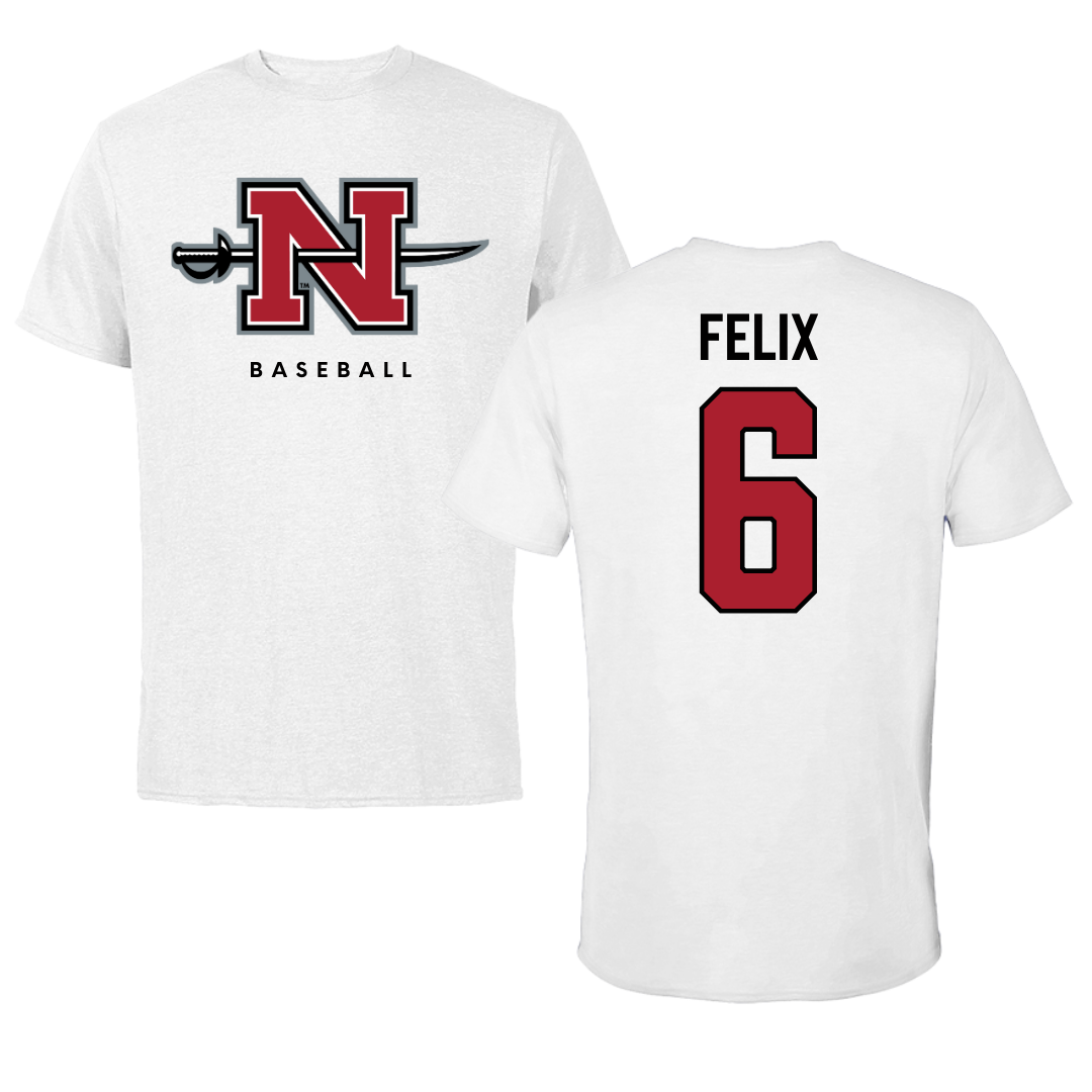 Nicholls State University Baseball White Tee  - #6 Garrett Felix