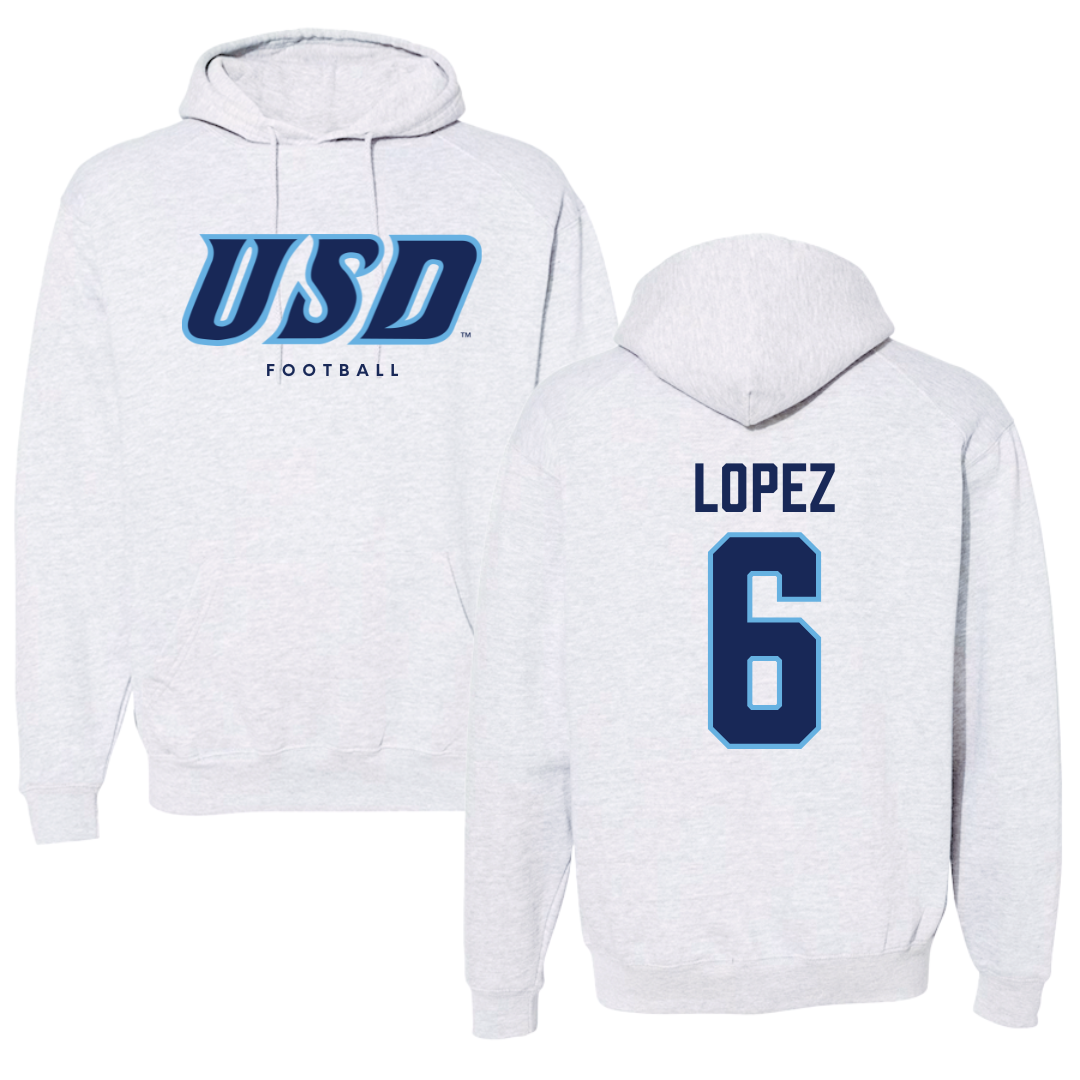 University of San Diego Football Gray Hoodie  - #6 Ruben Lopez