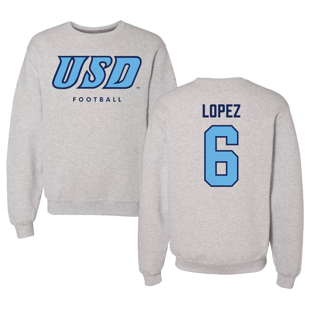 University of San Diego Football Gray Crewneck  - #6 Ruben Lopez