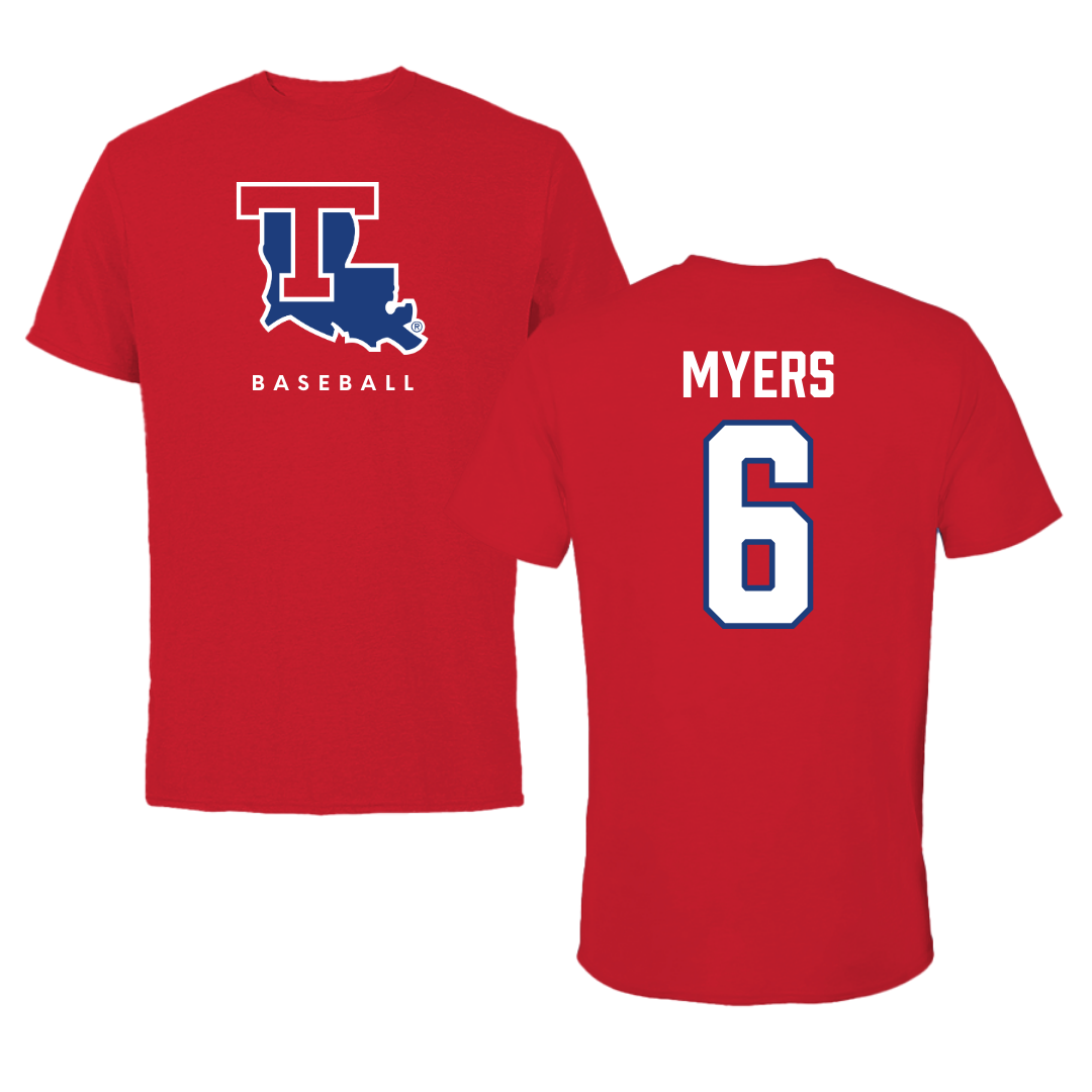 Louisiana Tech University Baseball Red Tee  - #6 Adarius Myers