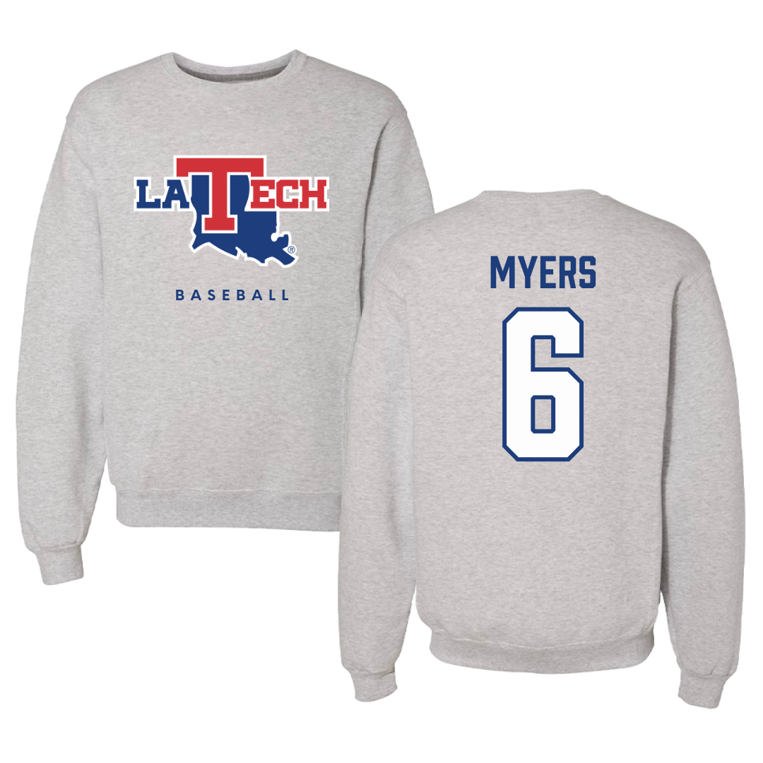 Louisiana Tech University Baseball Gray Crewneck  - #6 Adarius Myers