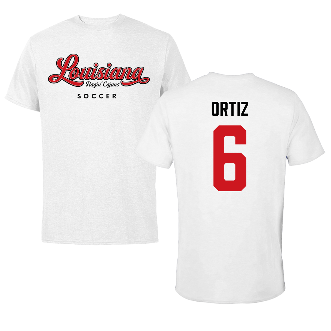University of Louisiana at Lafayette Soccer White Tee  - #6 Lucy Ortiz