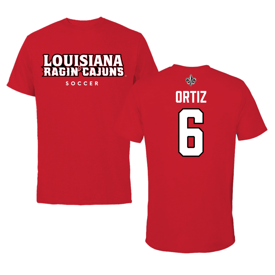 University of Louisiana at Lafayette Soccer Red Tee  - #6 Lucy Ortiz