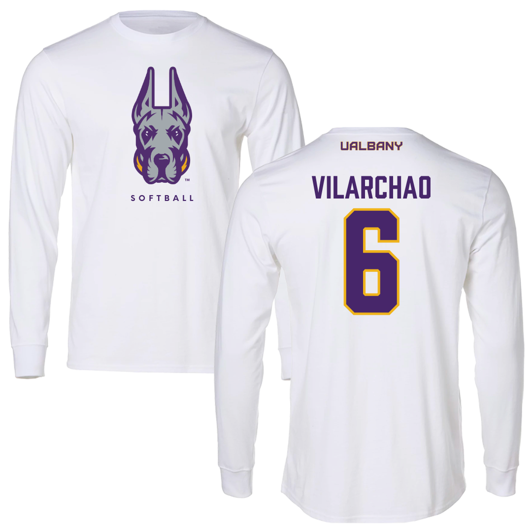 University at Albany Softball White Long Sleeve  - #6 Victoria Vilarchao