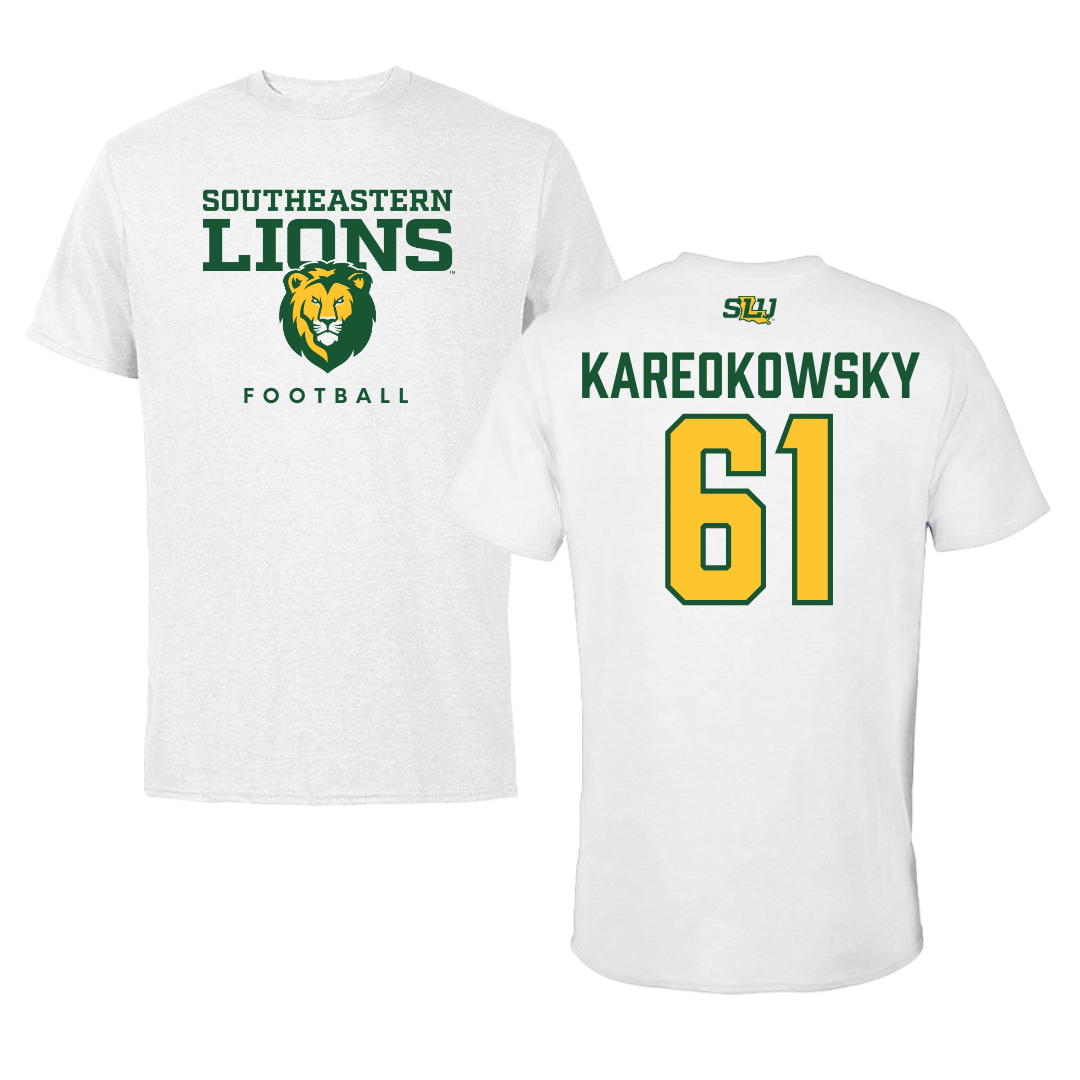 Southeastern Louisiana University Football White Tee  - #61 Holden Kareokowsky