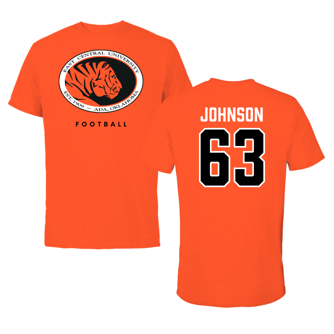 East Central University Football True Orange Tee  - #63 Tyson Johnson